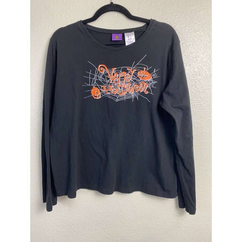 Halloween Womens Black‎ Long Sleeve Top Size XL Spider Web jack o'lantern Cotton
